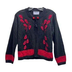 ALPACA Style Cardigan Sweater SMALL Red Black Embroidered Tassle Bolivia NEW